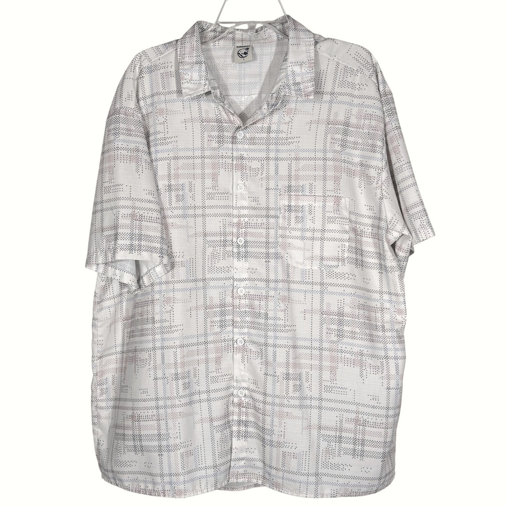 Hardaddy Mens Large Short Sleeve Button Down‎ Abstract Pixel Grid White Pink